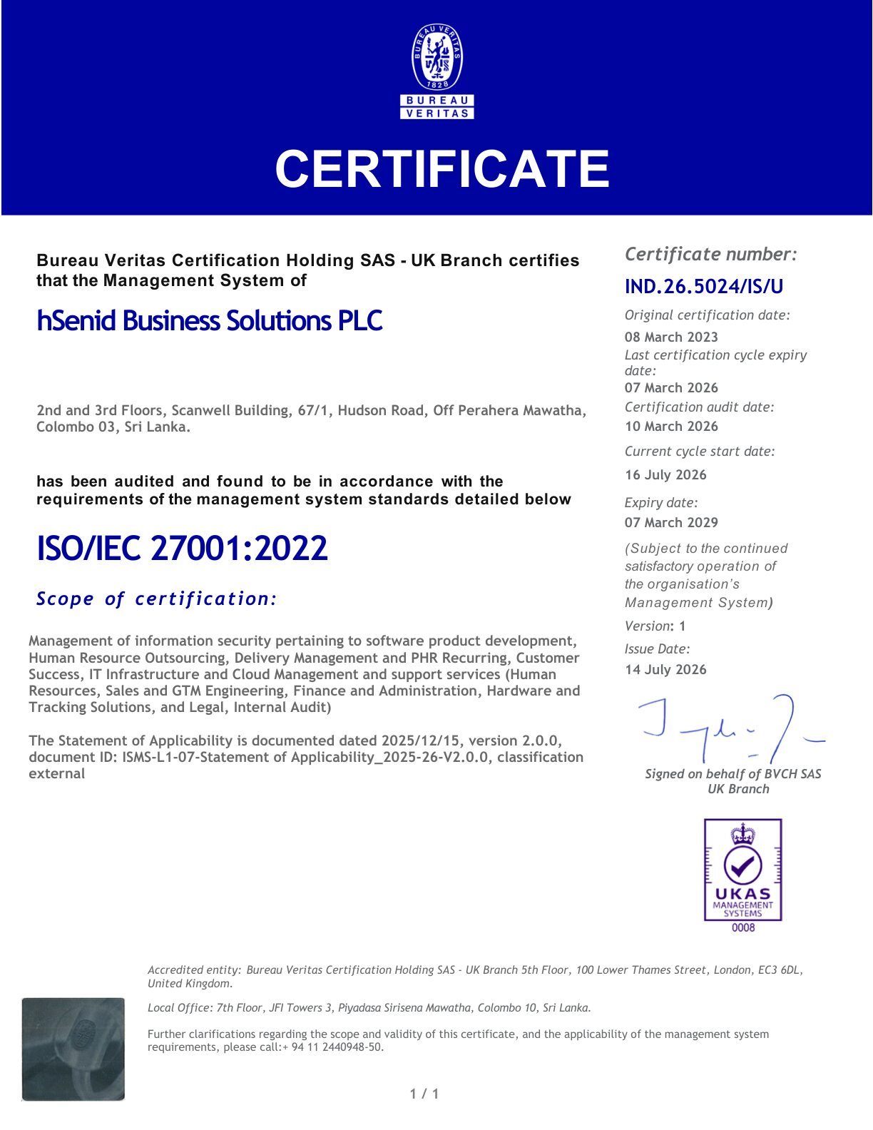 ISMS Certification ISO/IEC 27001:2022