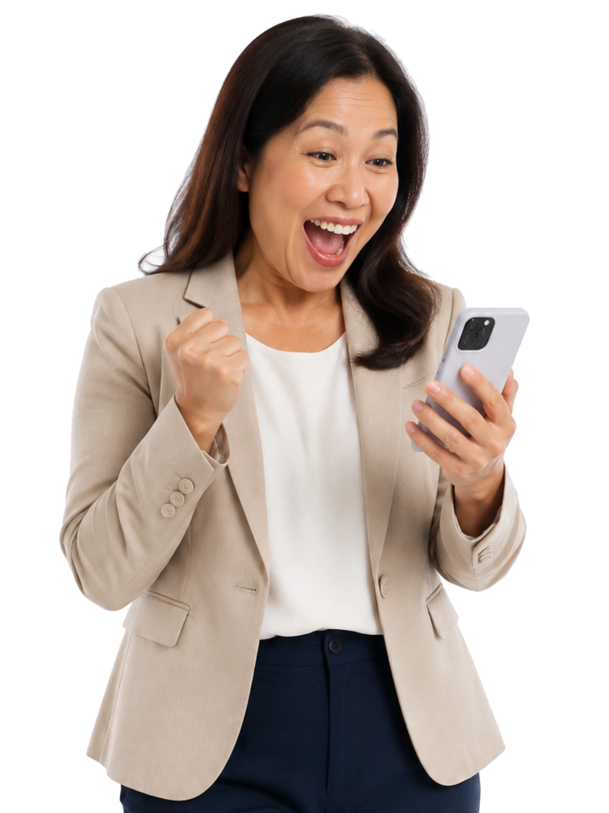 HR manager checking PeoplesHR on her phone