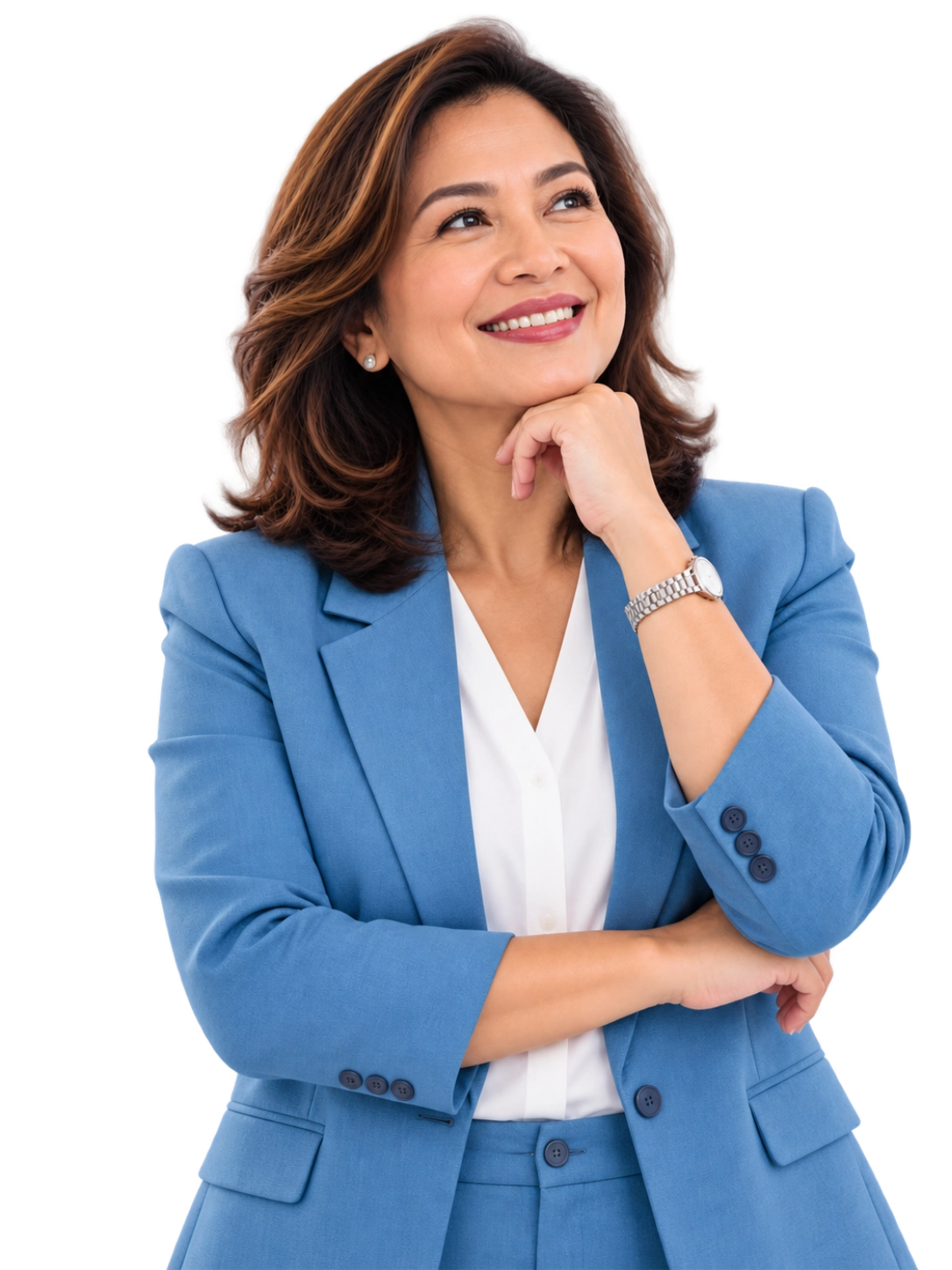 HR leader smiling, thinking about her workforce